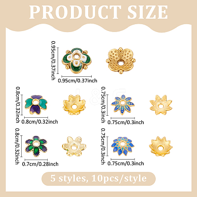 50Pcs 5 Styles Multi-Petal Alloy Enamel Bead Caps FIND-ME0001-41-1