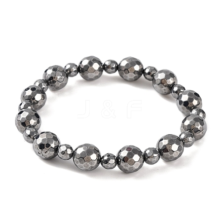 Faceted Round Terahertz Stone Beaded Stretch Bracelets for Women Men BJEW-H590-02-1