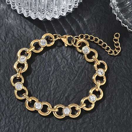 9.5MM 304 Stainless Steel Crystal Rhinestone Bowknot Link Chain Bracelets SA-CBA2696-22G-1