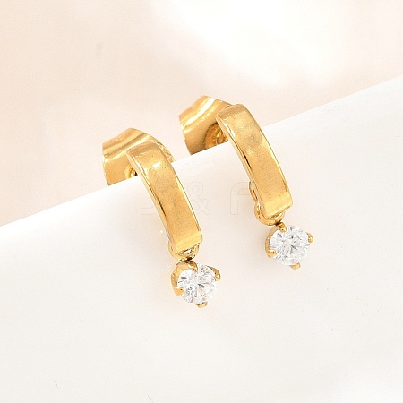 304 Stainless Steel Pave Single Cubic Zirconia Stud Earrings for Women SA-CBAB549-05G-1