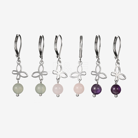 Stainless Steel Gemstone Dangle Leverback Earrings EJEW-JE01745-1