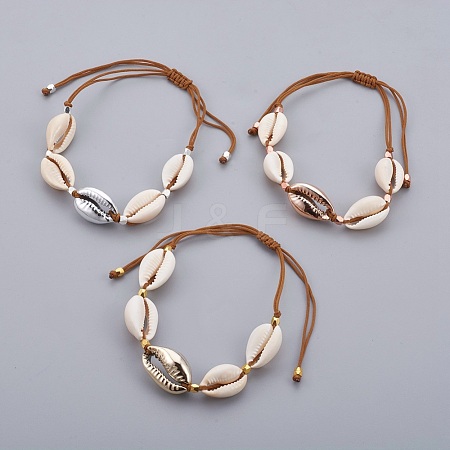 Cowrie Shell Beads Braided Bead Bracelets BJEW-JB04042-1