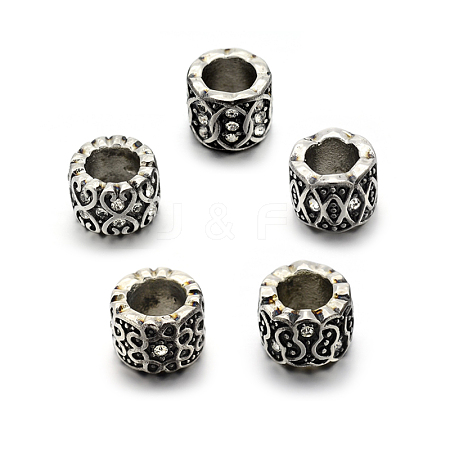 Mixed Styles Retro 304 Stainless Steel Grade A Rhinestone Big Hole Column Beads STAS-E086-16AS-1