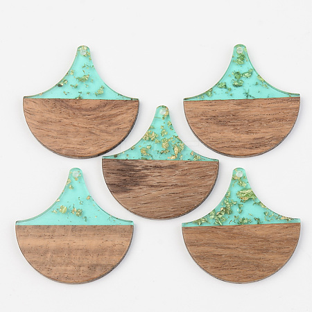 Transparent Resin & Walnut Wood Pendants RESI-S389-046A-B02-1