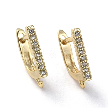 Brass Micro Pave Cubic Zirconia Hoop Earring Findings with Latch Back Closure ZIRC-G158-03G-1