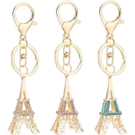  3Pcs 3 Colors Zinc Alloy Rhinestone Keychain KEYC-NB0001-38-1