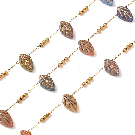 Brass & Handmade Lampwork & Steel Beaded Chain LA-CBA3B44-06G-1