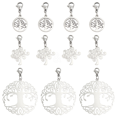 Unicraftale 18Pcs 3 Style 304 Stainless Steel Tree of Life Pendant Decorations HJEW-UN0001-02-1