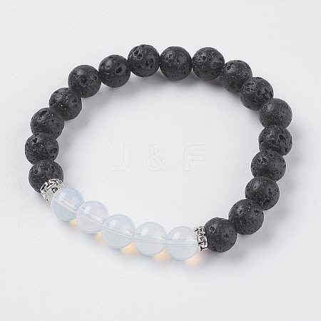 Natural Lava Rock and Opalite Beads Stretch Bracelets BJEW-I241-10L-1
