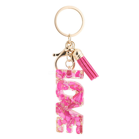 Resin with Alloy Tassel Pendant Keychainss AJEW-TADJ0001-20G-01-1