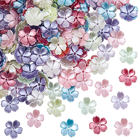200Pcs Spray Paint ABS Plastic Imitation Pearl Bead Caps OACR-SP0002-15-1