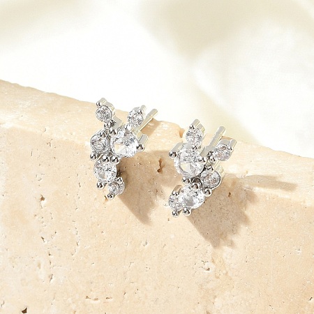 Brass Micro Pave Clear Cubic Zirconia Stud Earrings EJEW-R016-26P-16-1