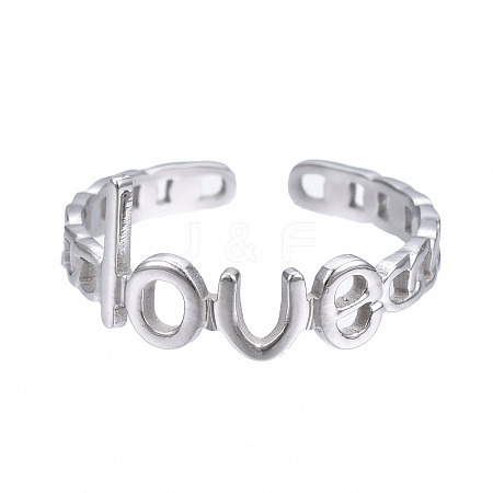 304 Stainless Steel Word Love Open Cuff Ring RJEW-T023-72P-1