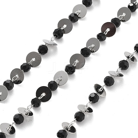 Handmade Brass & Glass Bead Flat Round Chains CHC-L051-06P-03-1