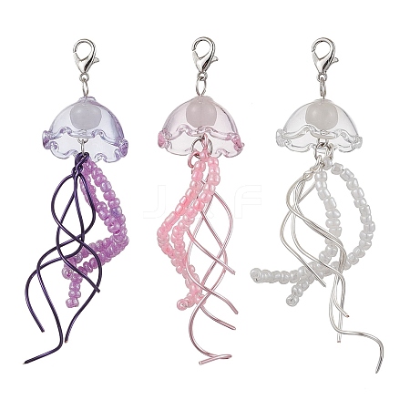 3Pcs 3 Colors Jellyfish Glass Pendant Decorations HJEW-JM02655-1