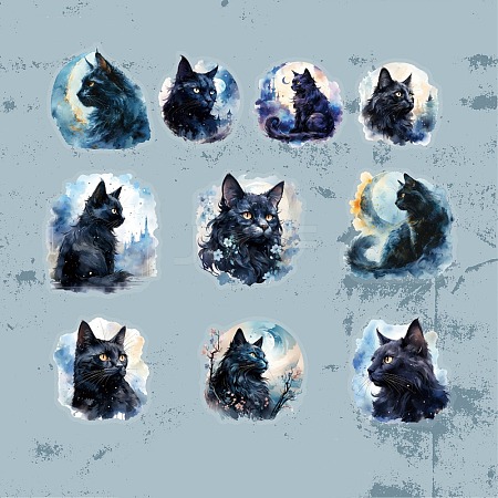 Retro Story Moon Cat Series PET Self Adhesive Plant Decorative Stickers PW-WG2DD6B-02-1