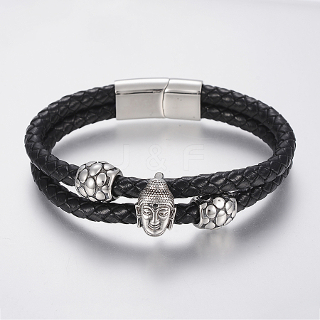 Braided Leather Cord Multi-strand Bracelets X-BJEW-H560-56-1