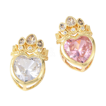 2Pcs 2 Colors Brass Micro Pave Cubic Zirconia Beads KK-YW0003-04-1