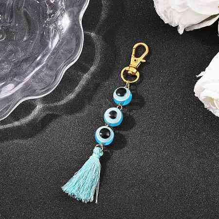 Resin Evil Eye Round Bead & Polyester Tassel Pendant Decorations HJEW-JM04164-01-1