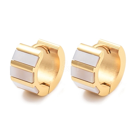 Ion Plating(IP) 304 Stainless Steel & Natural Shell Huggie Hoop Earrings EJEW-C096-21G-1