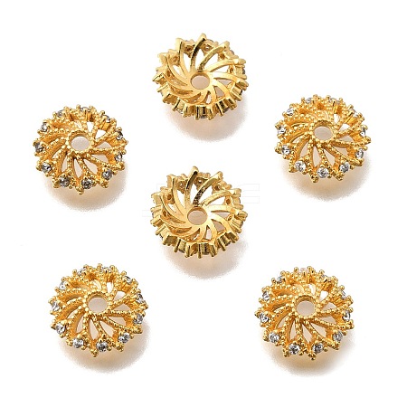 Brass Micro Pave Clear Cubic Zirconia Bead Caps KK-G600-05G-1