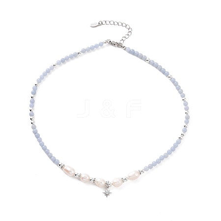 Clear Cubic Zirconia Star Charm Necklace with Natural Ang & Imitation Pearl Beaded Chains for Women NJEW-JN04148-1