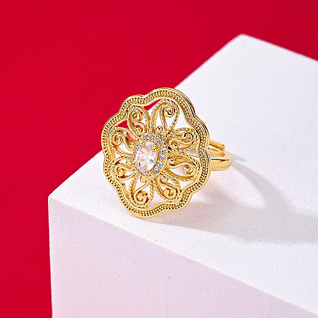 Geometric Brass Micro Pave Cubic Zirconia Finger Rings for Women GH1059-3-1
