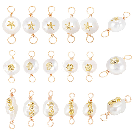 BENECREAT 36Pcs 3 Styles Grade AA Natural Cultured Freshwater Pearl Connector Charms with Golden Tone Alloy Slices FIND-BC0004-55-1