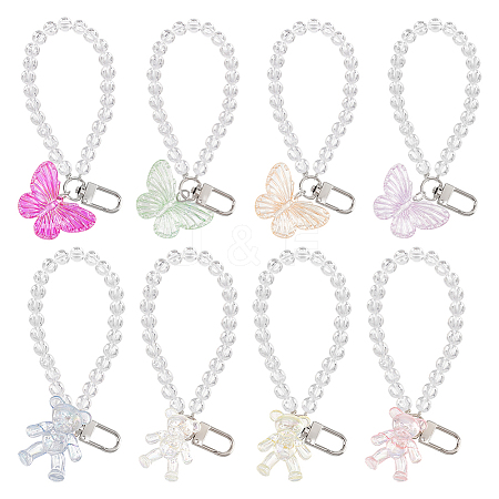 8Pcs 8 Style Acrylic Hanging Beaded Keychain Wrist Bracelet Pendant Decoration HJEW-OC0001-30-1