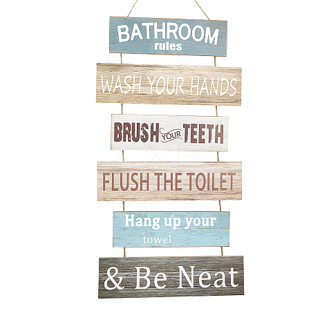 Natural Wood Bathroom Hanging Wall Decorations Signs HJEW-WH0012-01-1