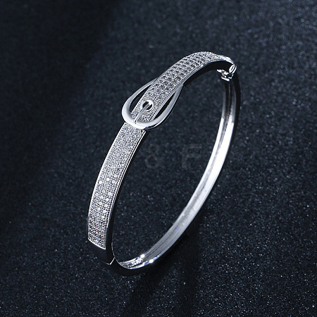 Brass Micro Pave Clear Cubic Zirconia Hinged Bangles for Women FS-WG52500-01-1