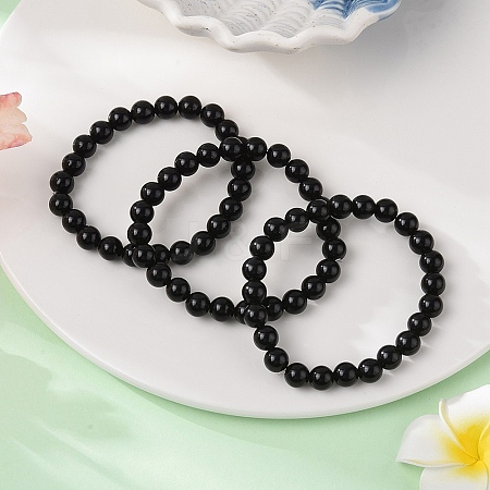 Natural Obsidian Beaded Stretch Bracelets BJEW-Q692-12-8mm-1