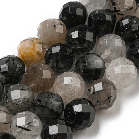 Natural Tourmalinated Quartz/Black Rutilated Quartz Beads Strands G-D463-01A-1