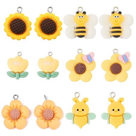 12Pcs 6 Styles Opaque Resin Pendants RESI-TA0002-04-1