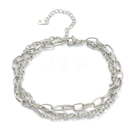 Tarnish Resistant 304 Stainless Steel Cable Chain Multi-strand Bracelets STAS-A051-05P-1