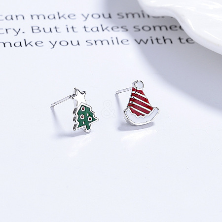 925 Sterling Silver Stud Earrings EJEW-F397-02P-1