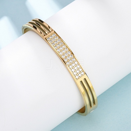 304 Stainless Steel Micro Pave Clear Cubic Zirconia Bangles for Women BJEW-B161-01G-1
