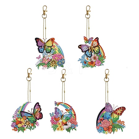 5Pcs Butterfly DIY Diamond Painting Pendants Keychain Kits PW-WG57054-01-1