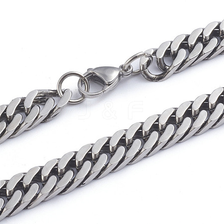 Men's 304 Stainless Steel Diamond Cut Cuban Link Chain Necklaces NJEW-L173-002A-P-1