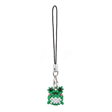 Frog Glass Seed Beads Charms Mobile Straps HJEW-MZ00122-1