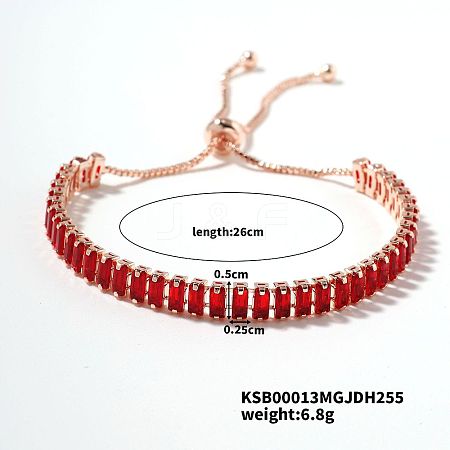 Simple and Elegant Minimalist Style Brass Light Siam Rhinestone Box Chain Slider Women's Bracelets VW1538-7-1