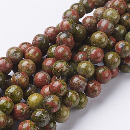 Natural Unakite Beads Strands GSR10mmC043-1