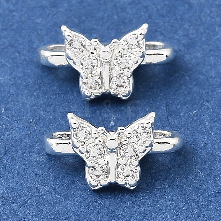 Brass Micro Pave Clear Cubic Zirconia 2-Loop Butterfly Spacer Bars KK-C258-14S-1