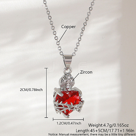 Brass Micro Pave Clear Cubic Zirconia and Red Resin Scared Heart Pendant Necklaces for Women FS-WG476F5-09-1