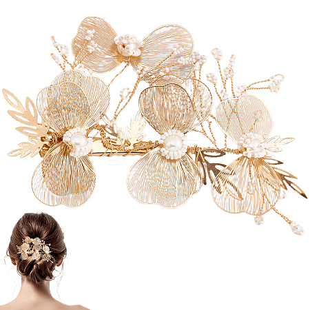 Alloy with Plastic Pearl Flower Alligator Hair Clips OHAR-WH20010-05G-1