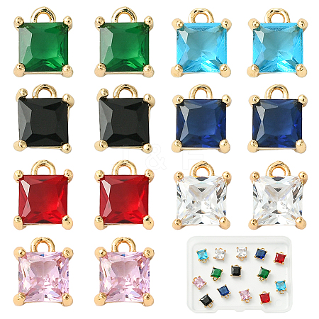 14Pcs 7 Colors Brass Micro Pave Cubic Zirconia Pendants KK-SC0006-65-1