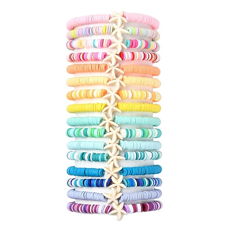 16Pcs 16 Styles Summer Starfish Synthetic Turquoise Bracelet Sets BJEW-JB10912-1