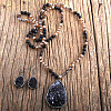 Teardrop Bohemian Style Glass with Natural Lava Rock Pendant Necklace & Dangle Earrings Sets FS-WG0DE9F-03-1
