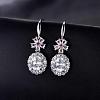 Brass Micro Pave Cubic Zirconia Flower with Oval Dangle Earrings for Women GA8760-3-1