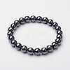Synthetic Hematite Round Beaded Stretch Bracelet BJEW-F203-10-6